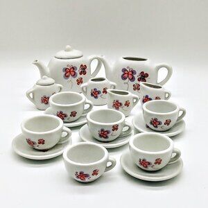 Children's 19-Piece Pink Butterfly Ceramic Tea Set